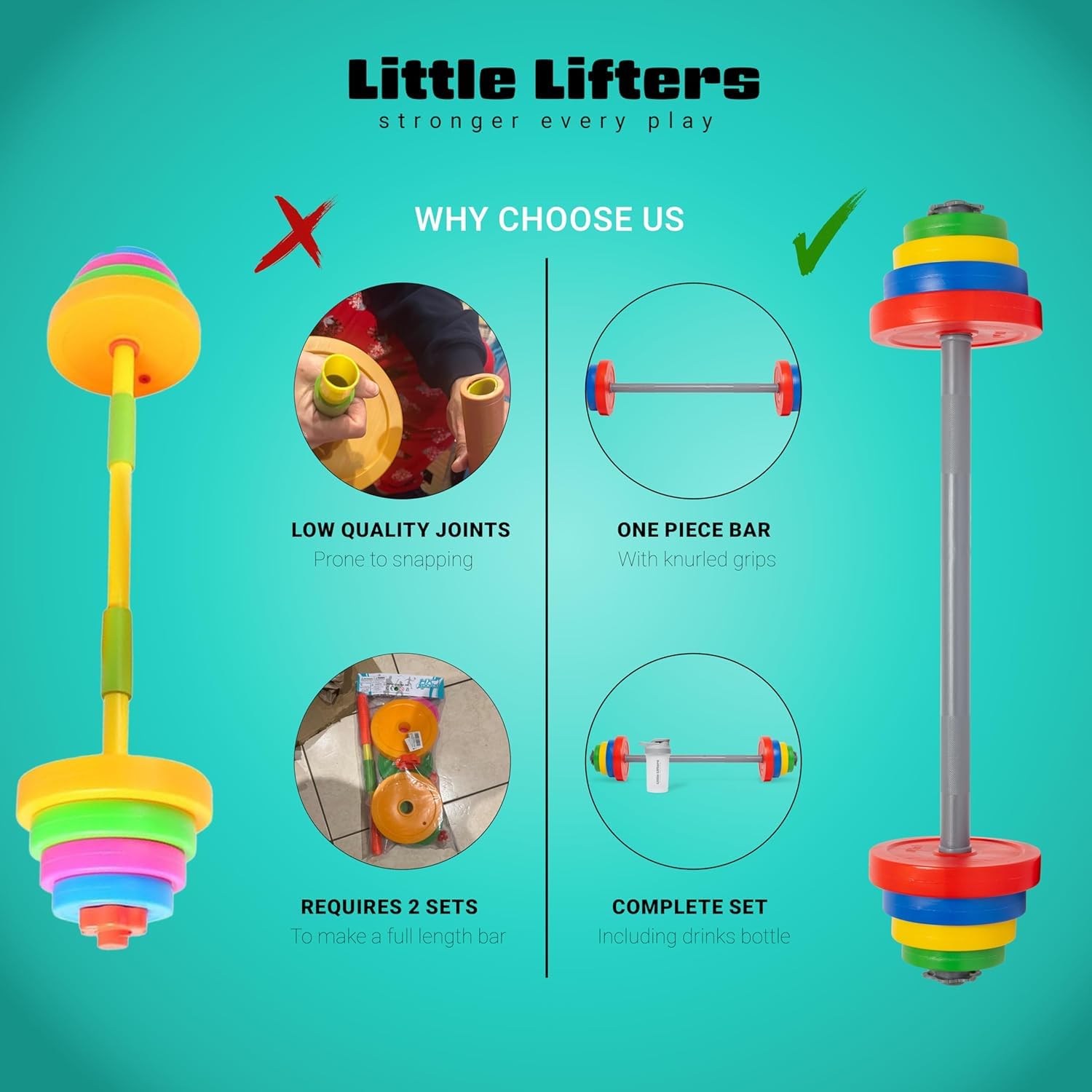 Kids Barbell Set – Adjustable Children's Toy Weights & Plastic Barbell Toy with Drinks Water Bottle, Kids Gym Equipment for Pretend Play, Fun Fitness Toys for Boys & Girls Home Workout