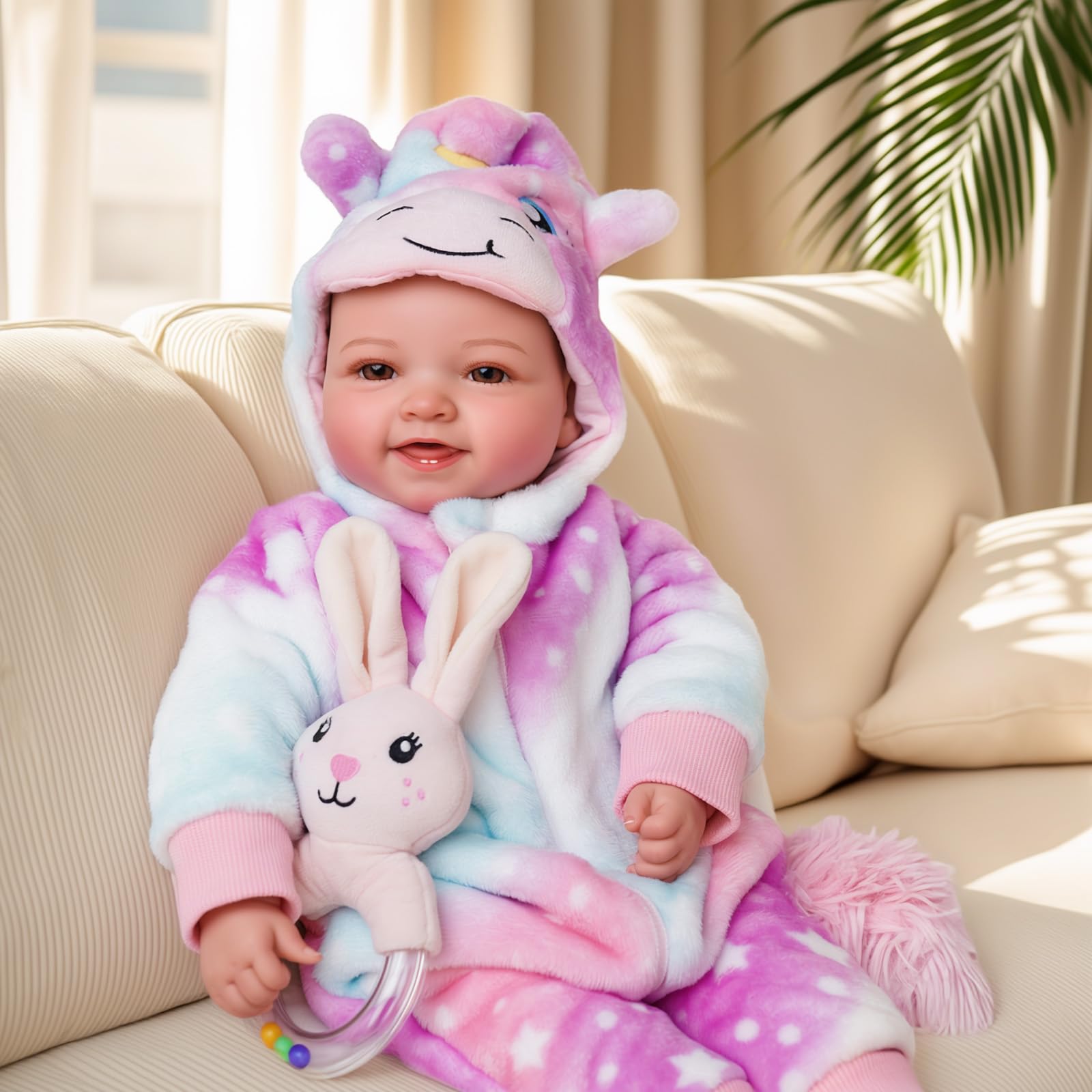 Baby Doll Mia - 17-Inch Sweet Smiling Lifelike lithe Cloth Body Reborn Dolls Girl - Realistic Newborn Babies Vin-yl for Girls 2 Years +