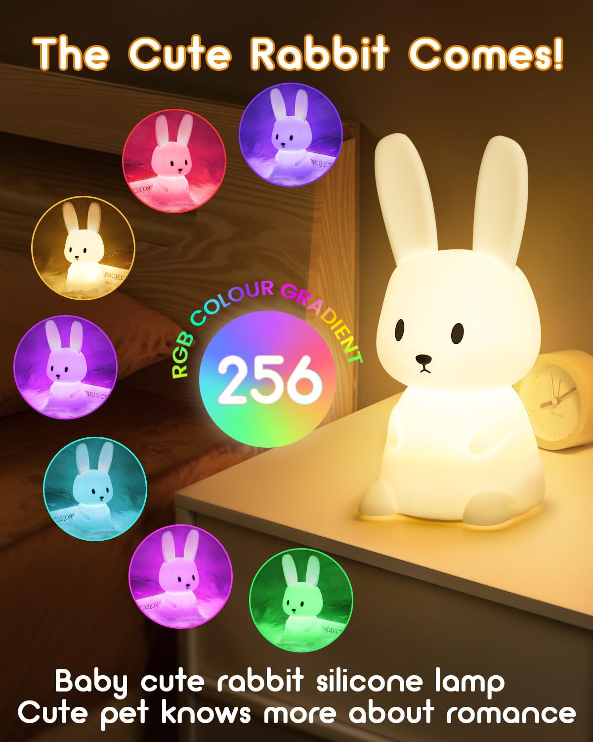 Baby Night Light with 265 Colors Change & 3H Timer - Bunny Touch Lamp for Girls, Rechargeable Cute Nursery Light for Toddlers, Children and Newborns