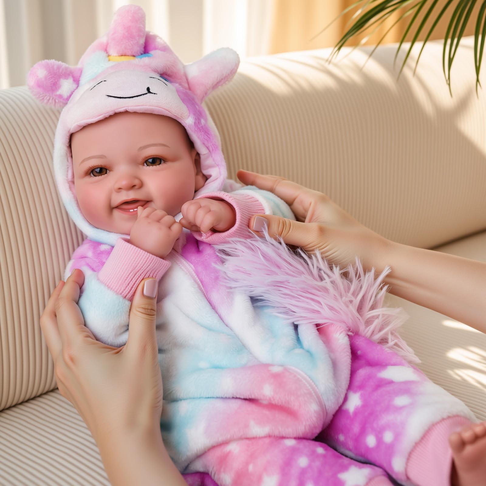 Baby Doll Mia - 17-Inch Sweet Smiling Lifelike lithe Cloth Body Reborn Dolls Girl - Realistic Newborn Babies Vin-yl for Girls 2 Years +