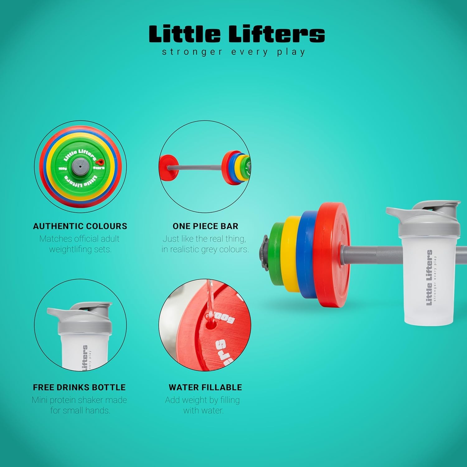 Kids Barbell Set – Adjustable Children's Toy Weights & Plastic Barbell Toy with Drinks Water Bottle, Kids Gym Equipment for Pretend Play, Fun Fitness Toys for Boys & Girls Home Workout