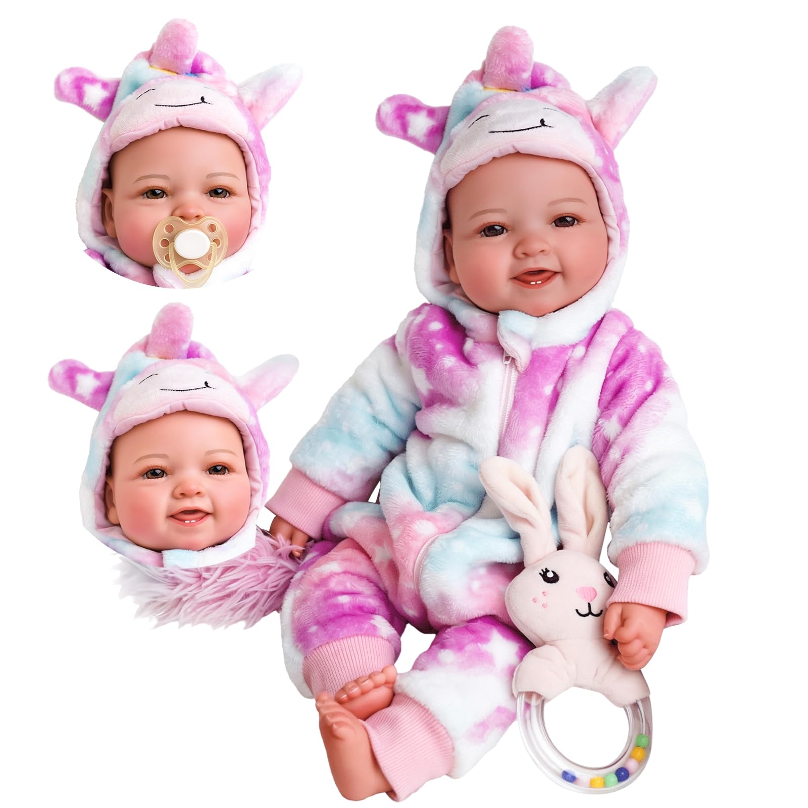 Baby Doll Mia - 17-Inch Sweet Smiling Lifelike lithe Cloth Body Reborn Dolls Girl - Realistic Newborn Babies Vin-yl for Girls 2 Years +