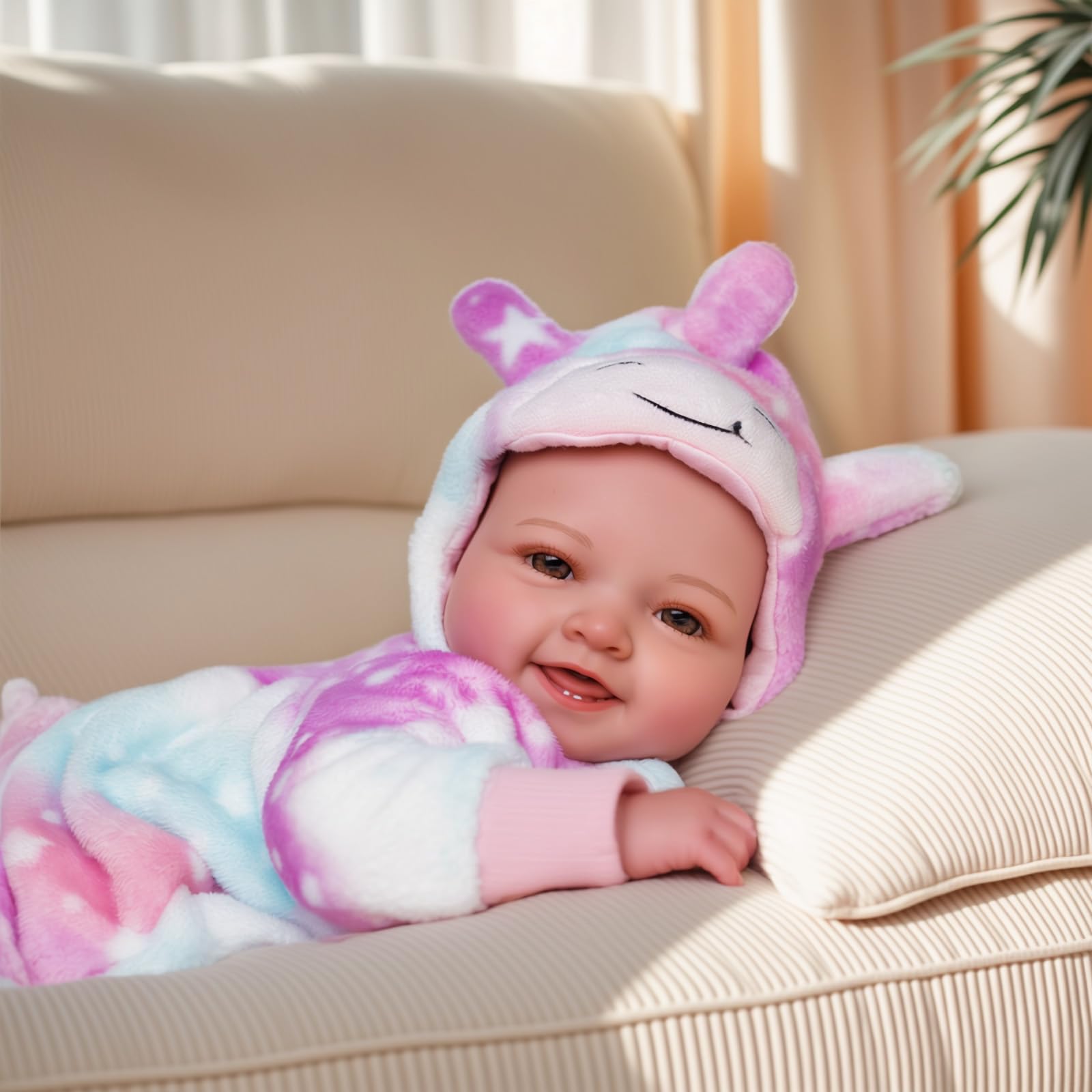 Baby Doll Mia - 17-Inch Sweet Smiling Lifelike lithe Cloth Body Reborn Dolls Girl - Realistic Newborn Babies Vin-yl for Girls 2 Years +