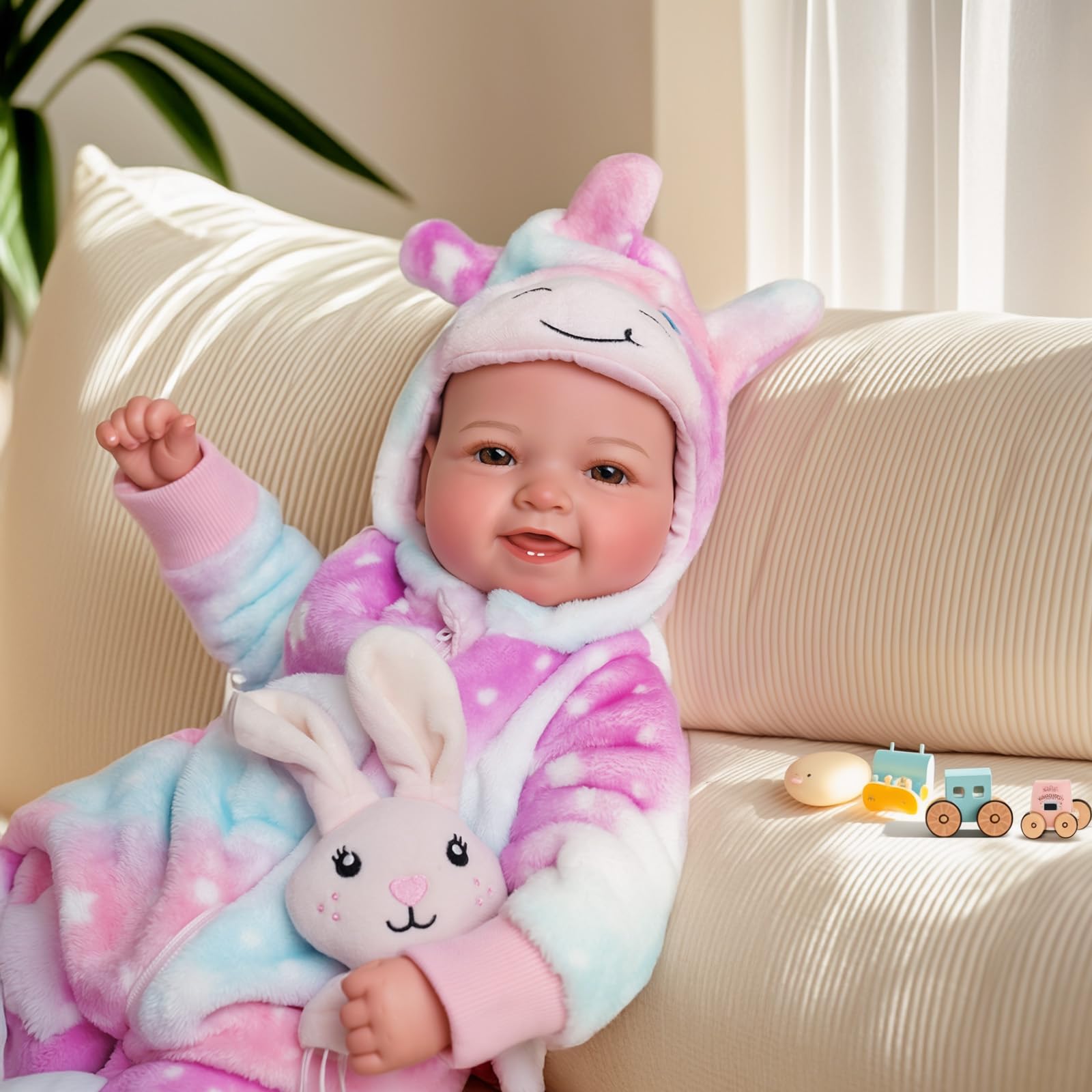 Baby Doll Mia - 17-Inch Sweet Smiling Lifelike lithe Cloth Body Reborn Dolls Girl - Realistic Newborn Babies Vin-yl for Girls 2 Years +