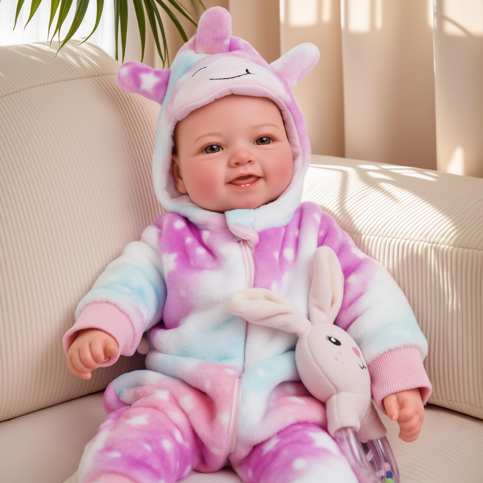 Baby Doll Mia - 17-Inch Sweet Smiling Lifelike lithe Cloth Body Reborn Dolls Girl - Realistic Newborn Babies Vin-yl for Girls 2 Years +